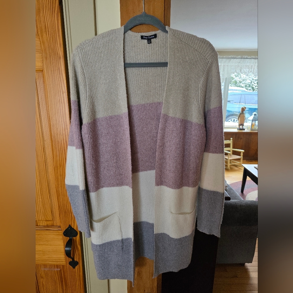 Purple, Grey And Cream Clover Colorblock Cardigan Sweater